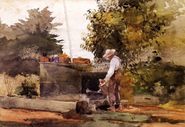 watercolor landscape Painting - At the Well Winslow Homer watercolor